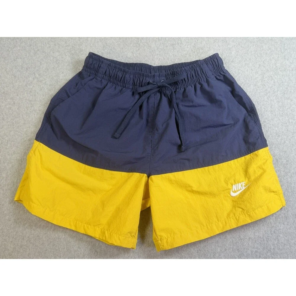 Nike Youth Activewear Shorts Navy Blue Yellow Drawstring Pockets Small S
